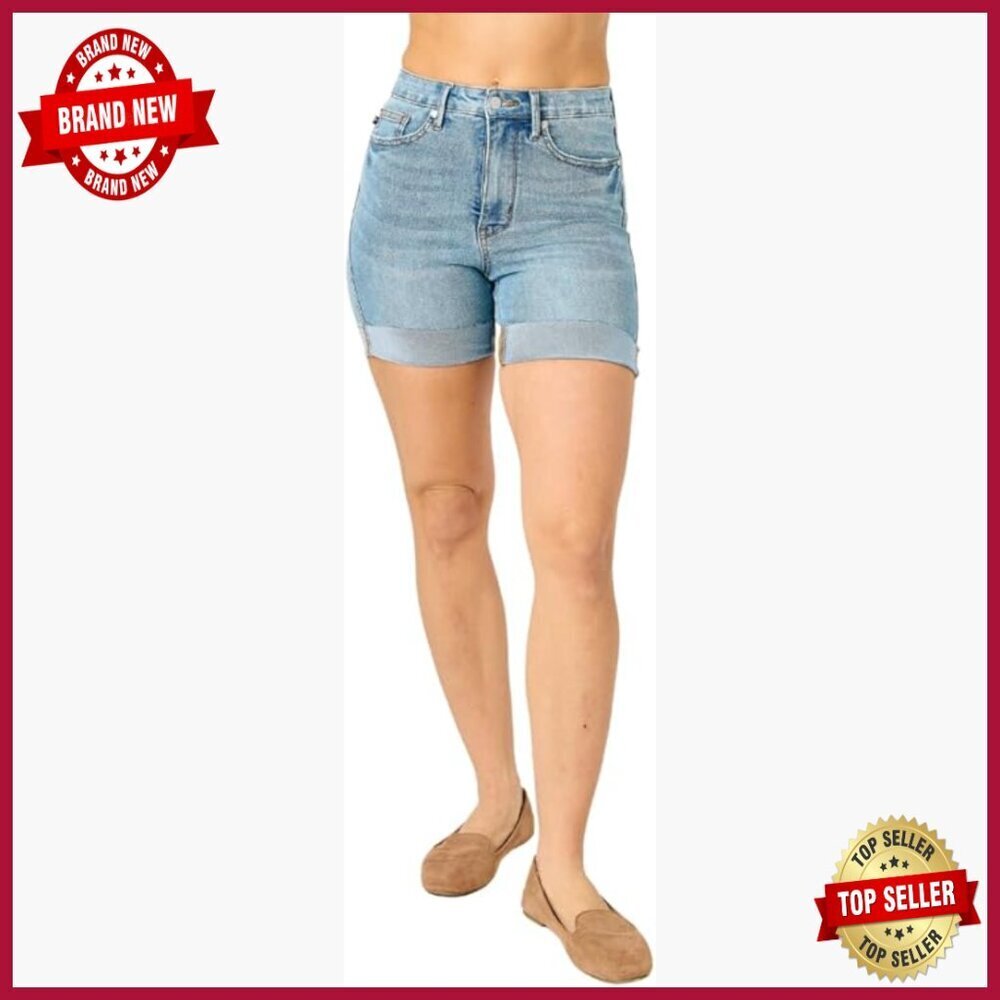 High Waist Tummy Control Denim Shorts, Cooling Tech, Stretchy Fit